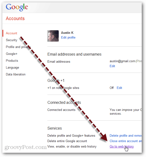 навсегда удалить историю веб-поиска из учетной записи Google