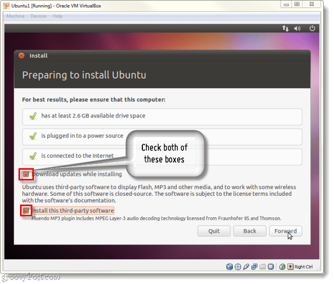 загрузите обновления и установите стороннее программное обеспечение при установке Ubuntu