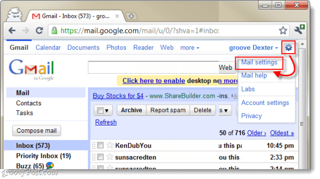 открыть настройки почты Gmail