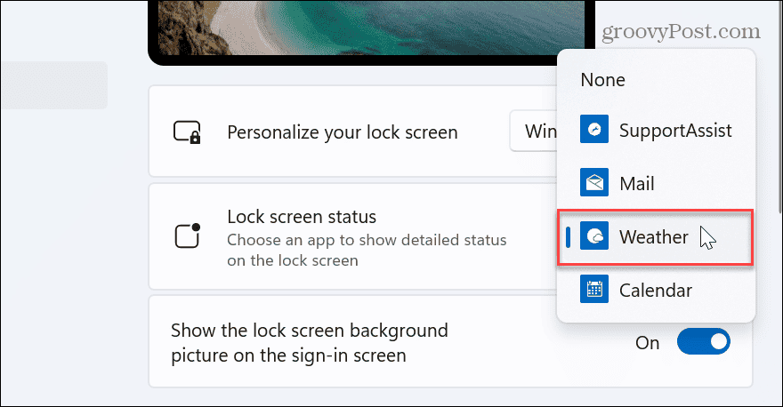 Погода на экране блокировки Windows 11