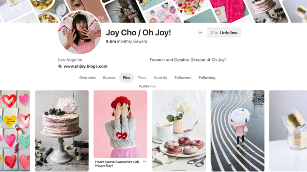 Советы о том, как увеличить охват Pinterest, пример 6, пример Joy Cho Pinterest pins