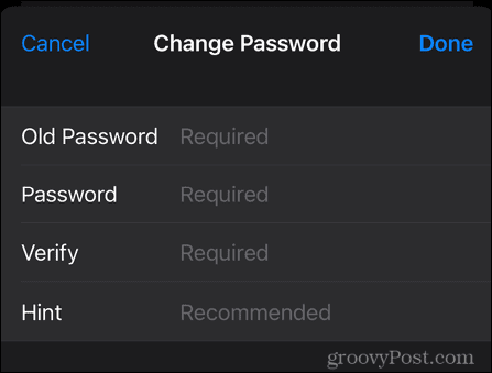 iphone изменить пароль заметки
