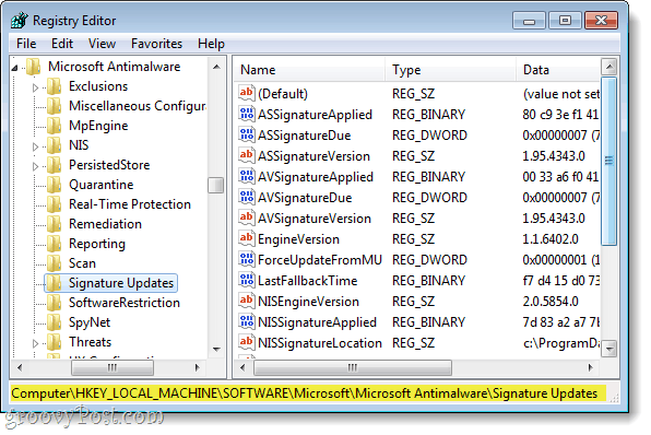 найти правильный ключ реестра в Windows 7 Regedit