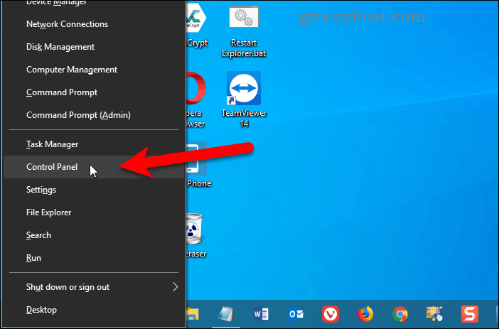 Панель управления добавлена ​​в меню Win + X в Windows 10