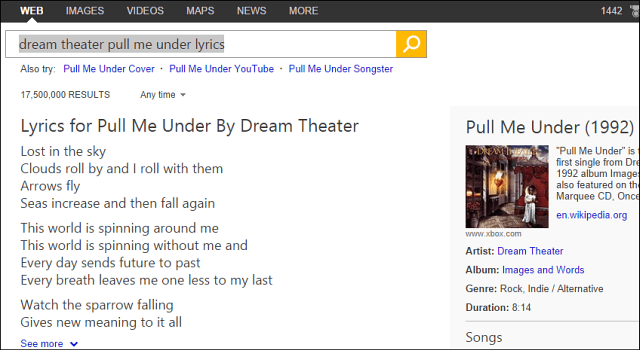 Google Copies Bing, добавляет текст песни в результаты поиска