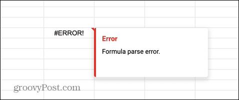 ошибка синтаксического анализа формулы в таблицах google