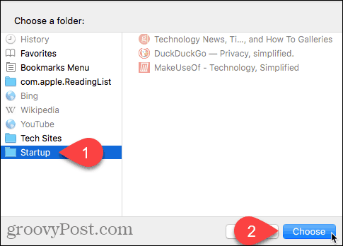 Диалоговое окно выбора папки в Safari на Mac