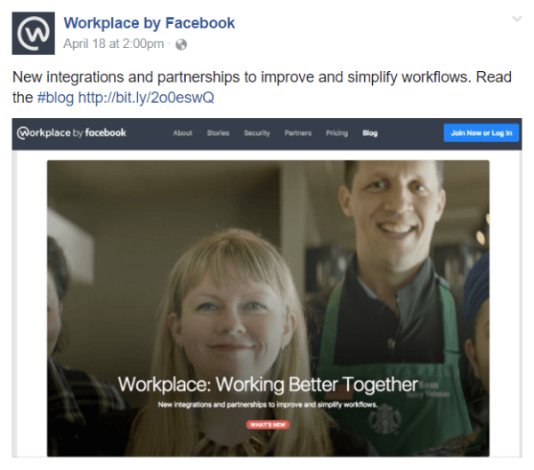Facebook объявила о нескольких новых интеграциях и партнерских отношениях в рамках своего инструмента командной работы Workplace by Facebook.