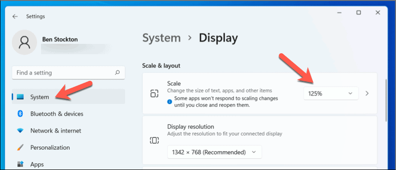 Изменить масштаб в Windows 11