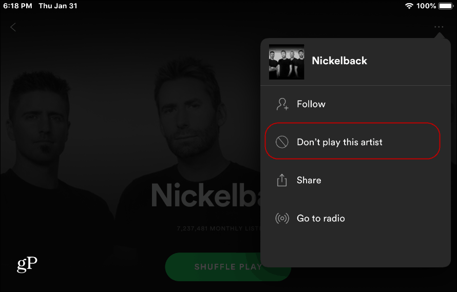 Блок Исполнители Spotify