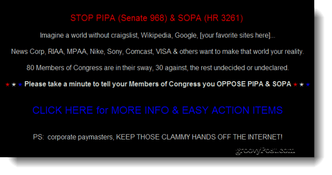 Google, Википедия среди сайтов, которые сегодня «уходят в темноту», протестуют против предложенных антипиратских законопроектов на Конгрессе
