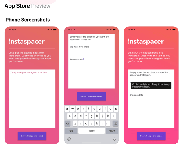 Приложение Instaspacer для подписей к фотографиям в Instagram