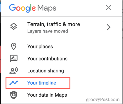Меню Карт Google, ваша хронология