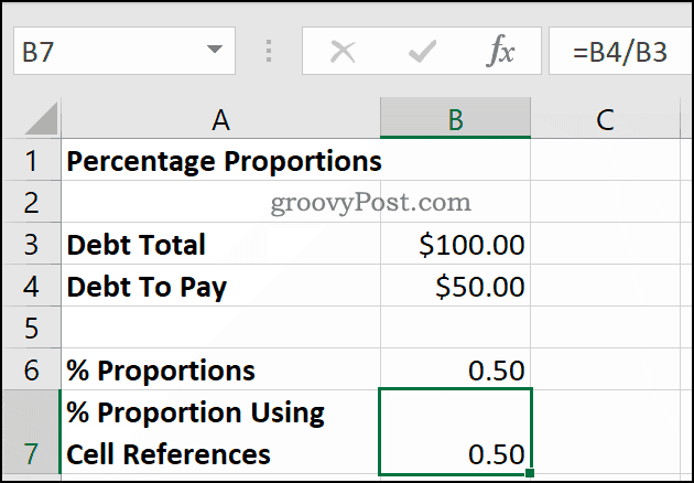 Расчет процентов как пропорций с использованием Microsoft Excel