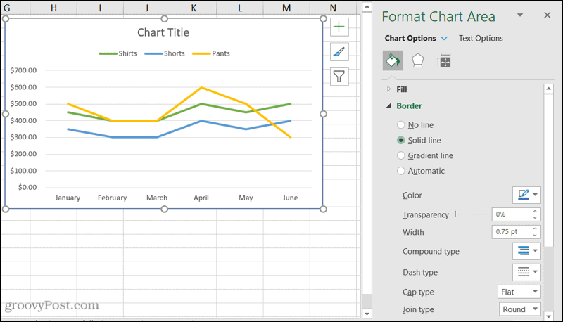 Форматировать боковую панель диаграммы в Excel
