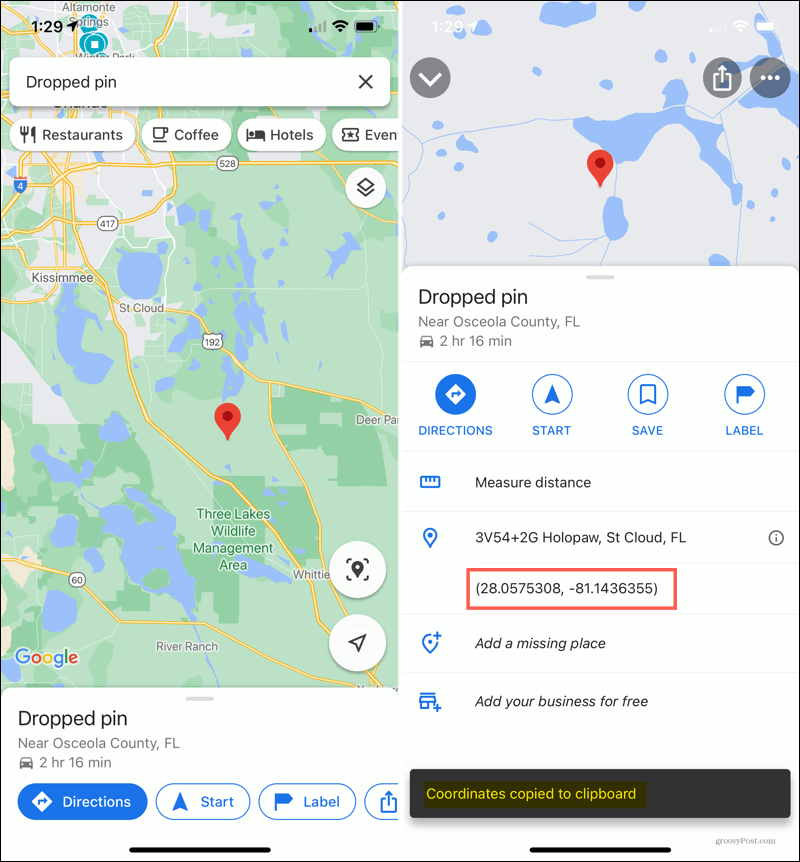 iPhone потерял булавку на Google Maps