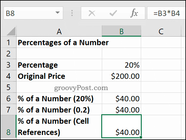 Проценты числа, показанные в Microsoft Excel