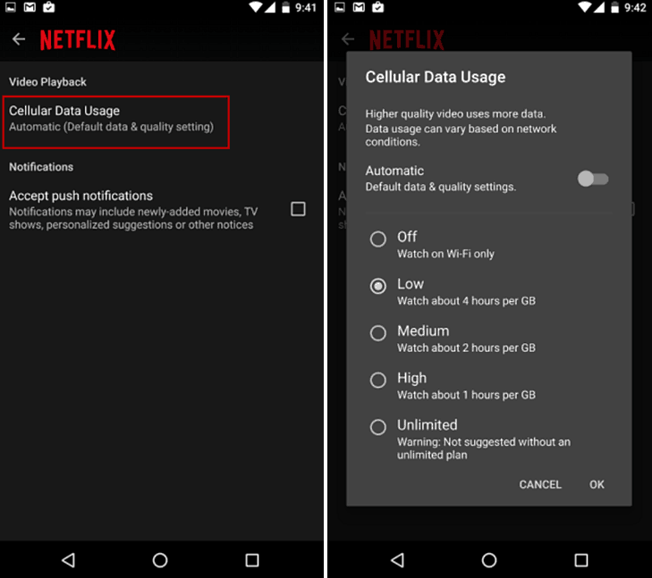 Ограничьте использование данных Netflix на Android или iPhone, чтобы избежать чрезмерных сборов