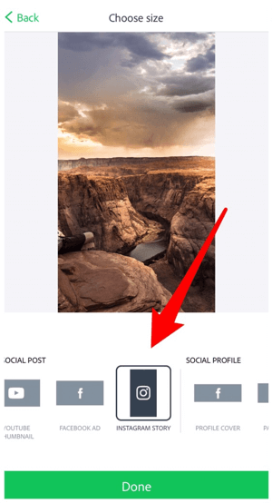 Выберите Instagram Story для размера изображения.