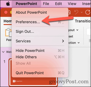 Откройте настройки Mac PowerPoint