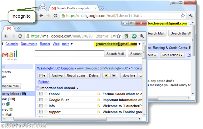 компьютер с двумя учетными записями Gmail на Chrome