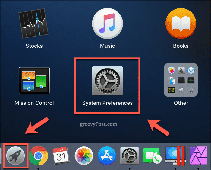 Запуск системных настроек с панели запуска на macOS