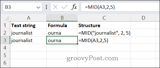 Использование функции MID в Excel