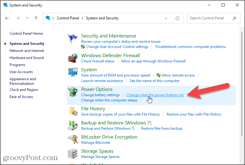 Измените действие кнопок питания в Windows 11