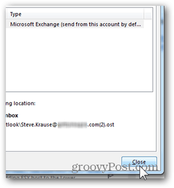 Добавить почтовый ящик Outlook 2013 - нажмите кнопку Закрыть