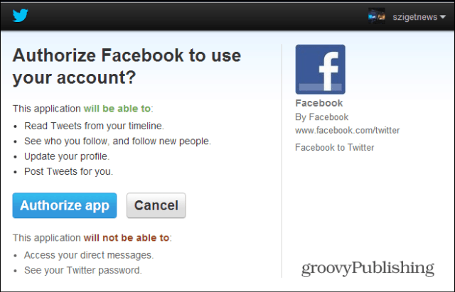 Facebook для Twitter авторизации
