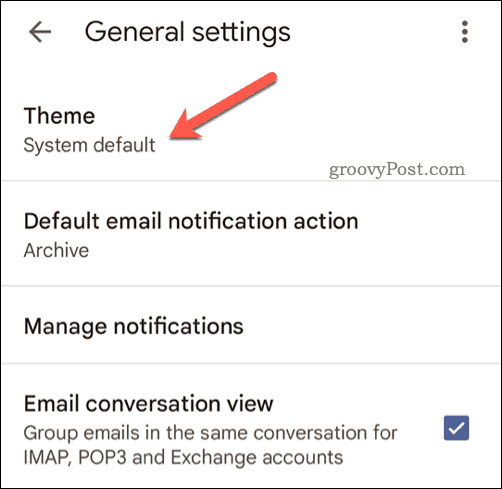 Выберите мобильную тему Gmail