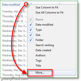Скриншот Windows 7 - нажмите кнопку «еще»