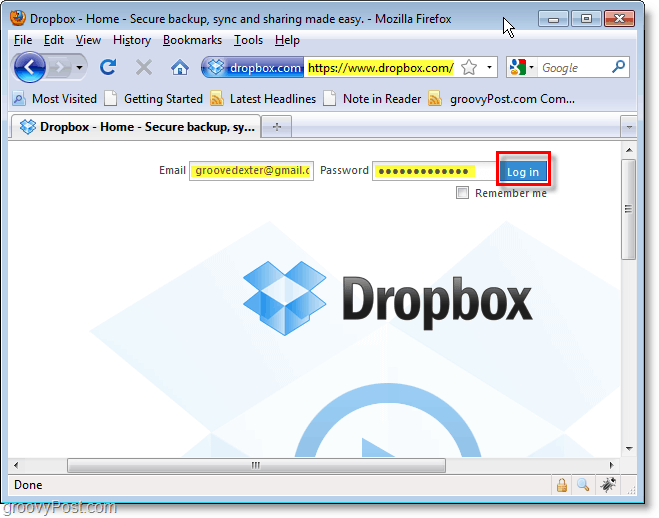 Скриншот Dropbox - войдите в Dropbox