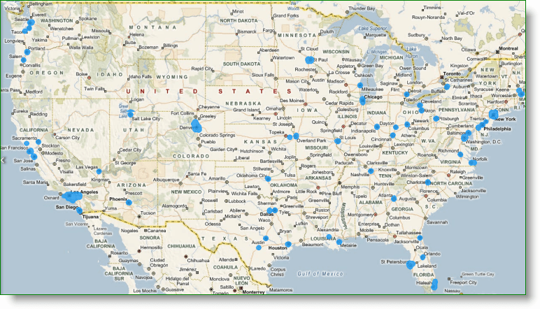 Карты Bing StreetSide США Покрытие