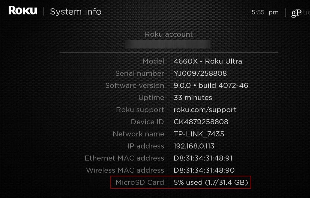 Roku_Ultra Системная информация Карта MicroSD