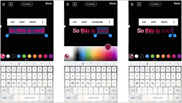 Создавайте градиентные цвета текста, выделяя текст и перетаскивая цветовой спектр.