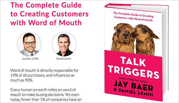Это скриншот веб-сайта Talk Triggers. Слева текст о книге и фотографии Джея Бэра и Даниэля Лемина. Справа - обложка книги Talk Triggers.