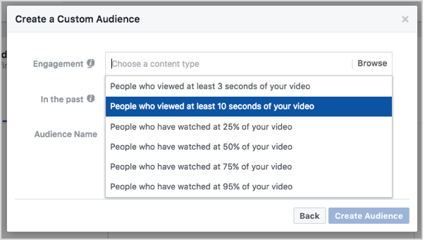 Индивидуальная аудитория Facebook на основе 10-секундных просмотров видео.