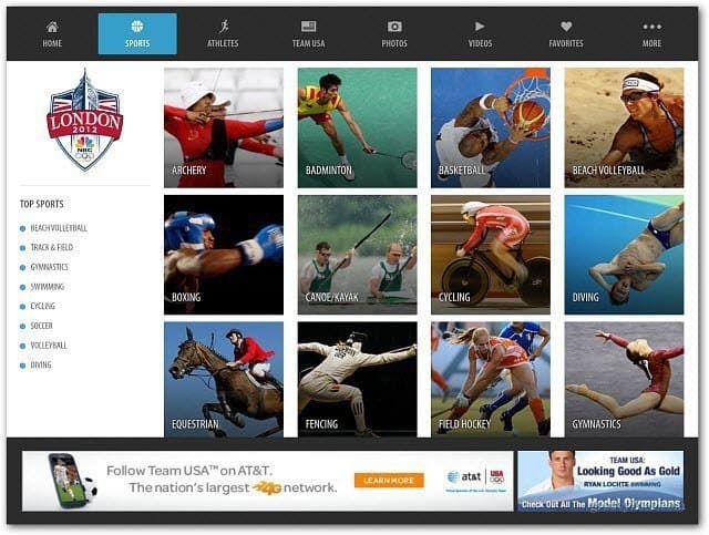 NBC Олимпиада приложение для iPad
