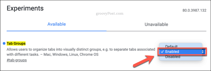 Включение групп вкладок в Chrome