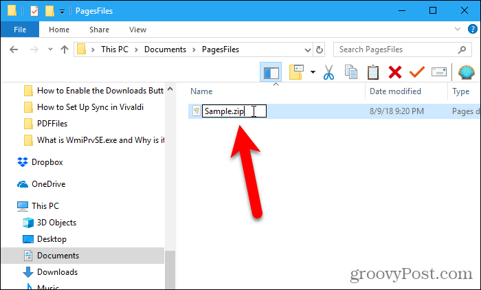 Измените расширение в файле страниц на .zip