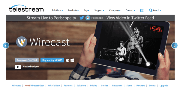 Wirecast позволяет вести трансляцию в Facebook Live, Periscope и YouTube.