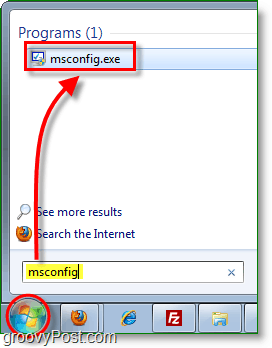 запустить msconfig.exe из меню Пуск в Windows 7