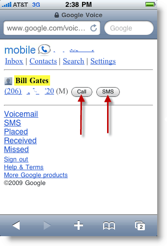 Google Voice Mobile Позвоните или отправьте текстовое SMS-сообщение