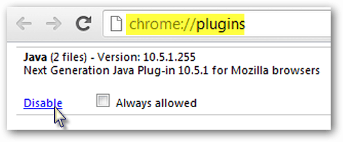 отключить Java в Chrome