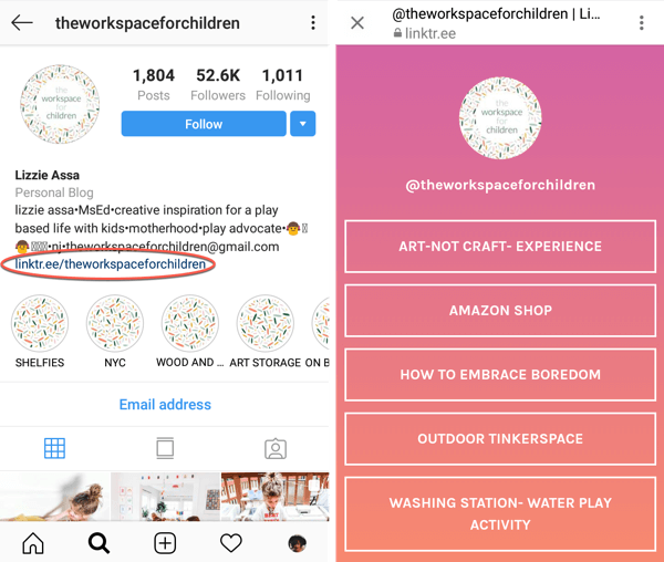 Как добавить или поделиться ссылкой в ​​Instagram, пример 3.