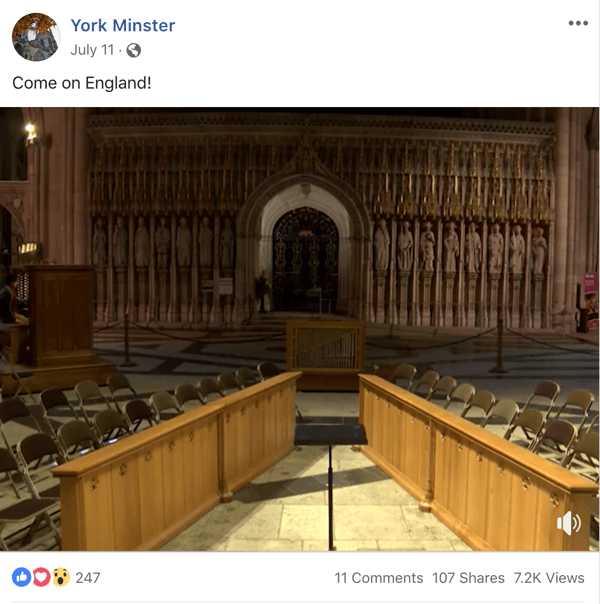 Пример сообщения в Facebook на актуальную тему от Йоркского собора.