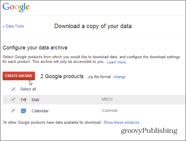 архивировать данные Gmail
