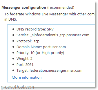 настроить конфигурацию Messenger для использования Windows Live Messenger с вашим доменом