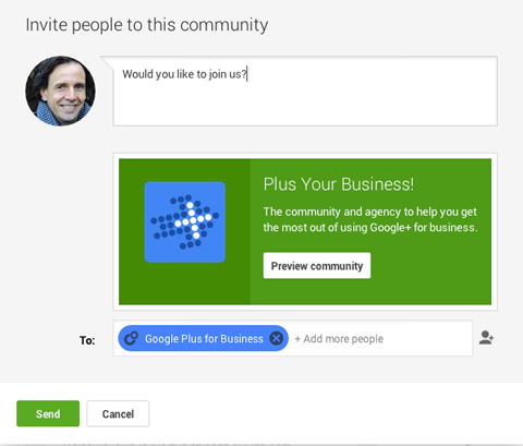 приглашение в сообщество Google Plus